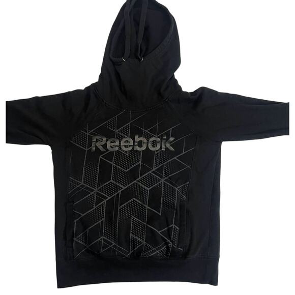 Reebok Black Geometric Hoodie Mens Size Medium Pullover Sweatshirt Athletic Wear - Picture 13 of 15